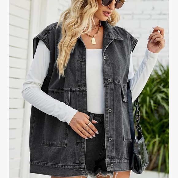 Fall Must Have Stylish Black Denim Vest - Picture 1 of 7